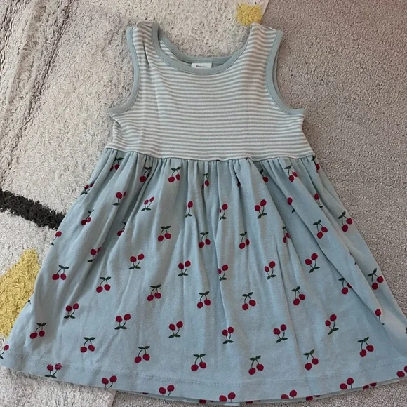Hanna Andersson Cherry Dress & Bloomer Set In Organic Cotton - Size 3T - Lt Blue - Picture 2 of 4